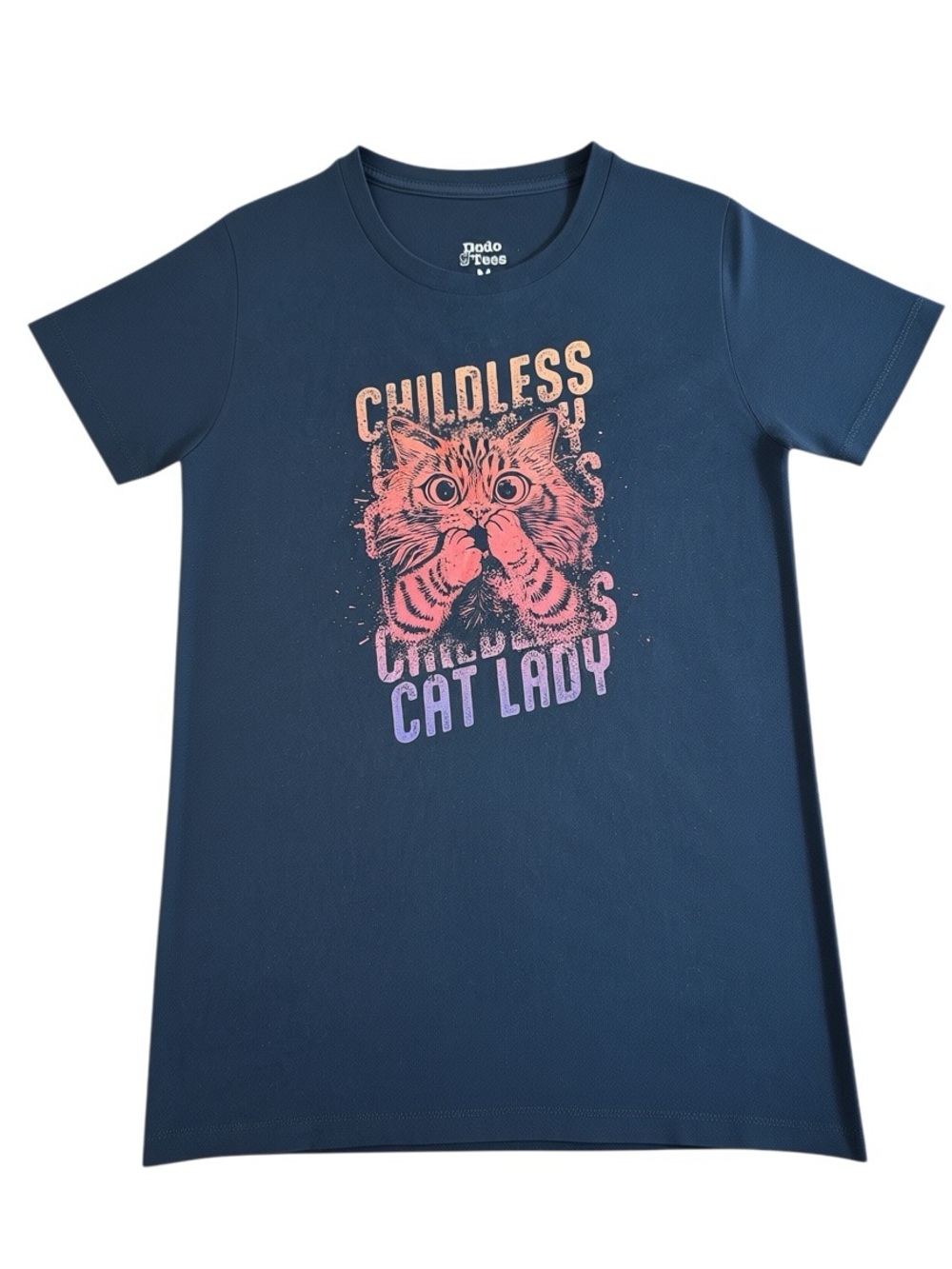 Childless Cat Lady Graphic Tee – Dark Navy Blue, Size M